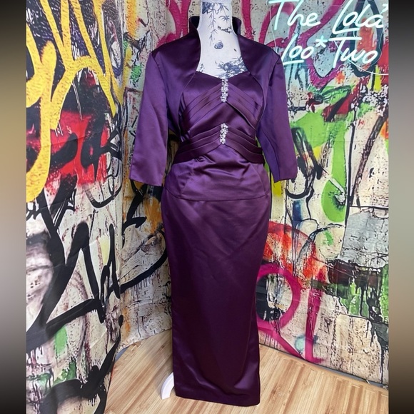 Impression Bridal Purple Satin 3pc Evening Mother of Bride Mother of Groom Dress - Picture 4 of 12